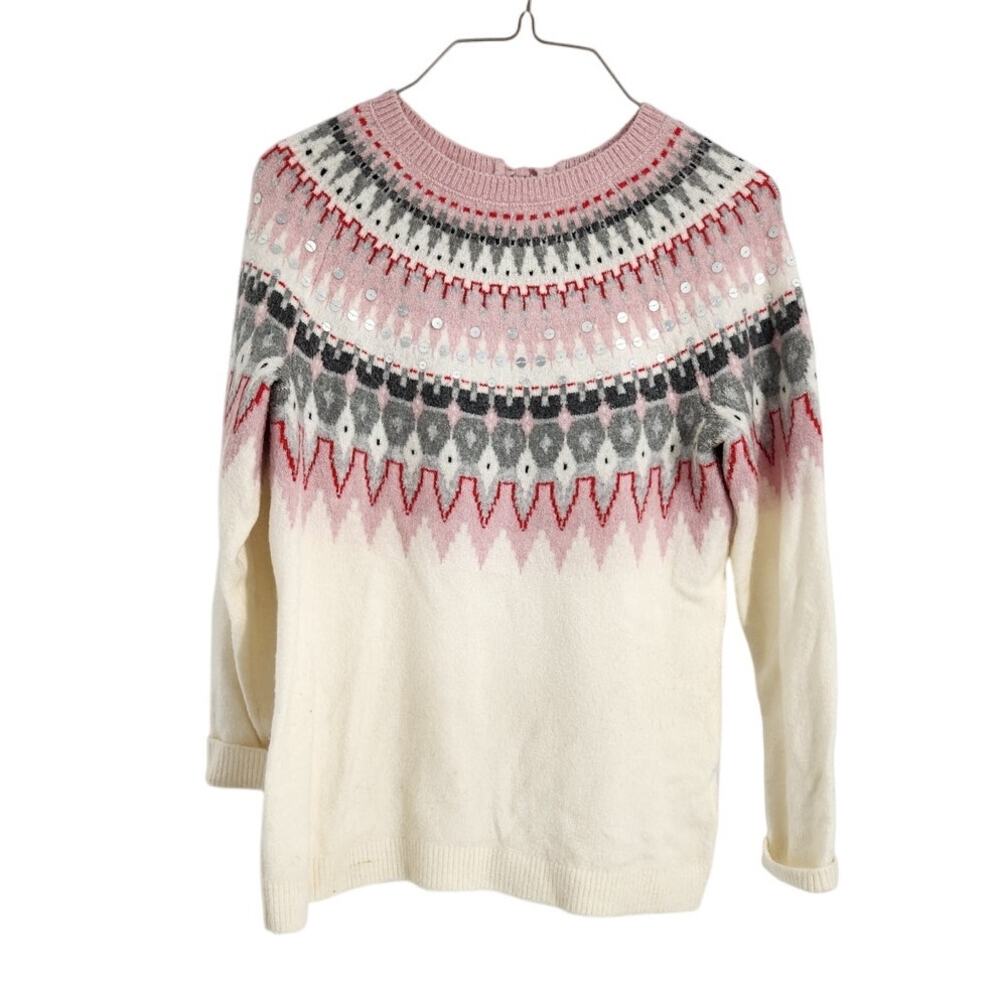 Talbots Pink Cream Faire Isle Sweater Womens Petite Small S P